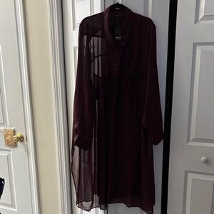 Torrid Sheer Long Sleeve Dress - Dark Burgundy